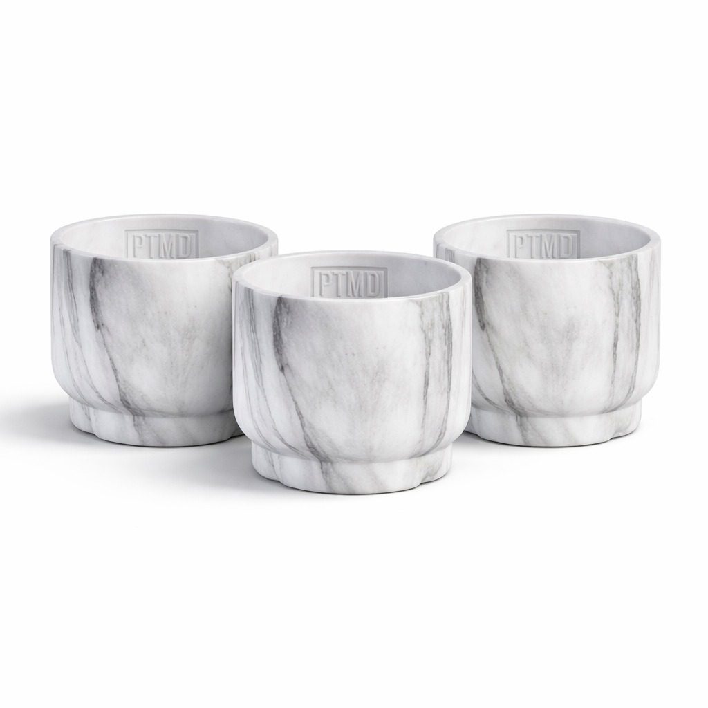 Kaars potten - PTMD Marmy Wit/Zilver