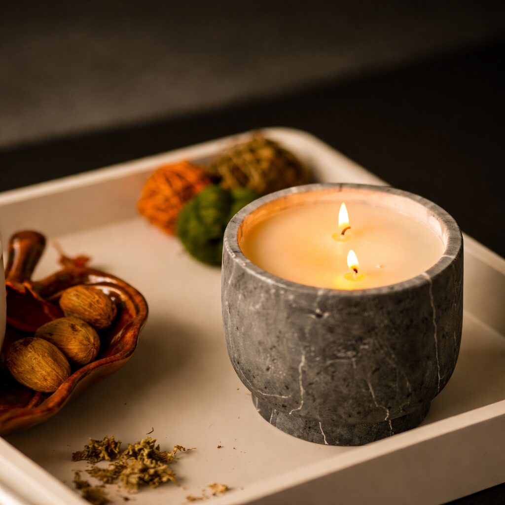 Kaars potten - PTMD Marmy Zwart - Afbeelding 2