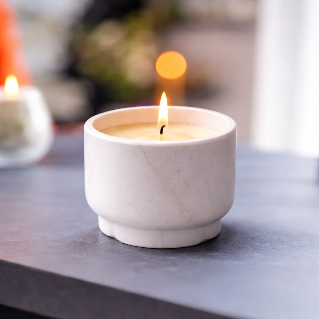 Kaars potten - PTMD Marmy Crème - Afbeelding 2